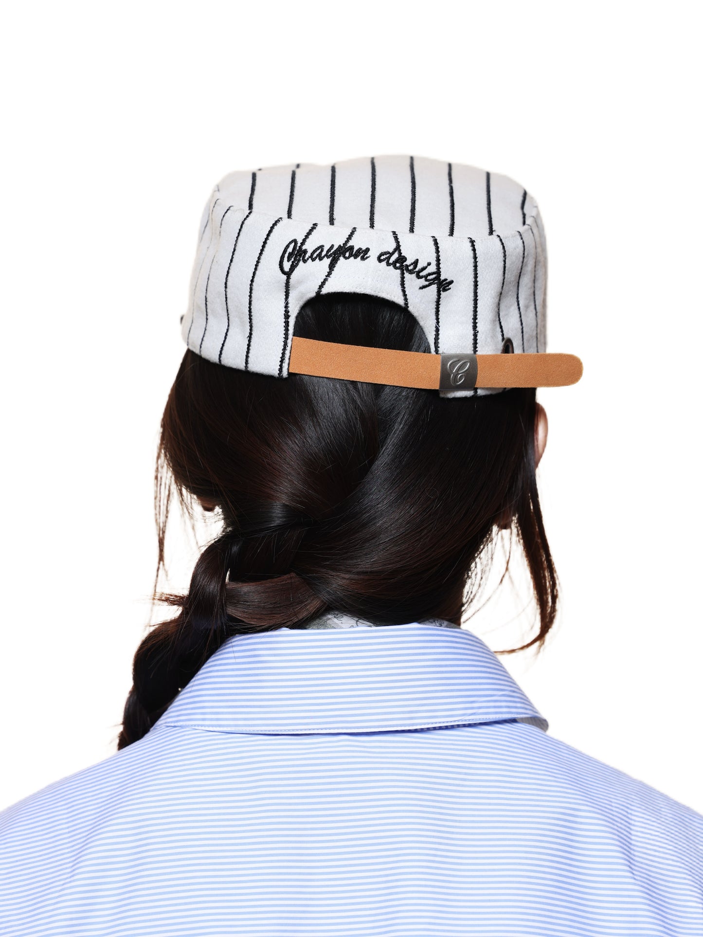 6CRAYON Retro Flat Top Baseball Cap - Striped Wool Blend with Embroidered Letters