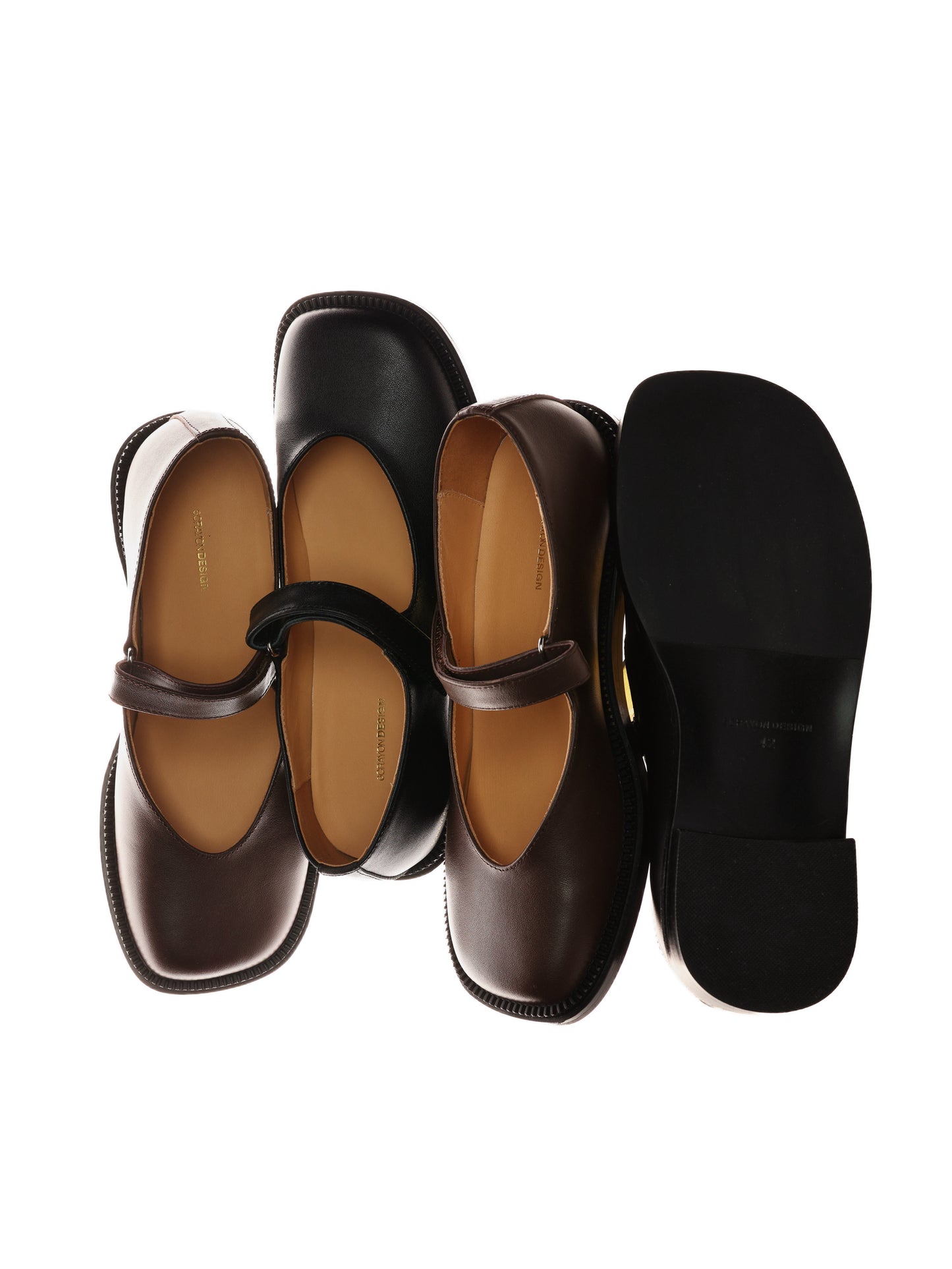 6CRAYON Unisex Black Full-Grain Leather Mary Janes