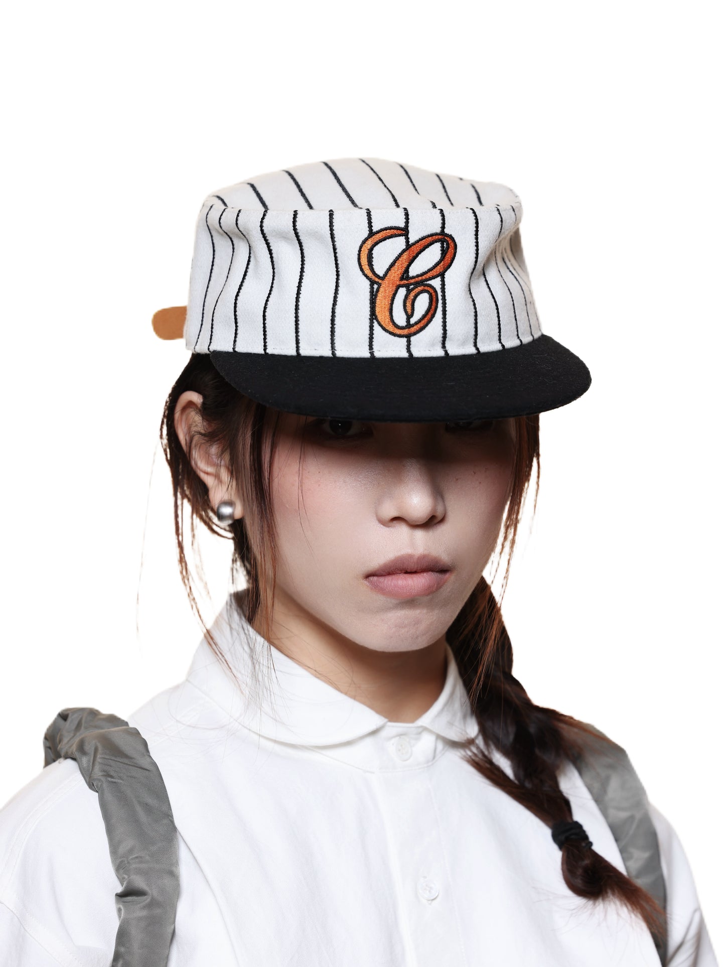 6CRAYON Retro Flat Top Baseball Cap - Striped Wool Blend with Embroidered Letters