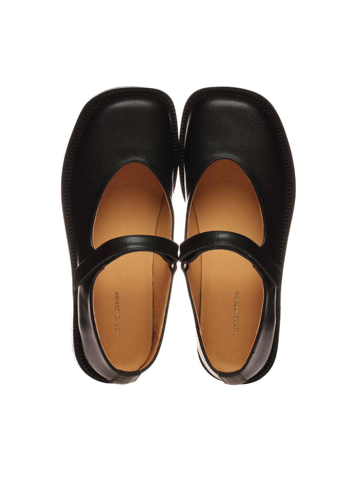 6CRAYON Unisex Black Full-Grain Leather Mary Janes
