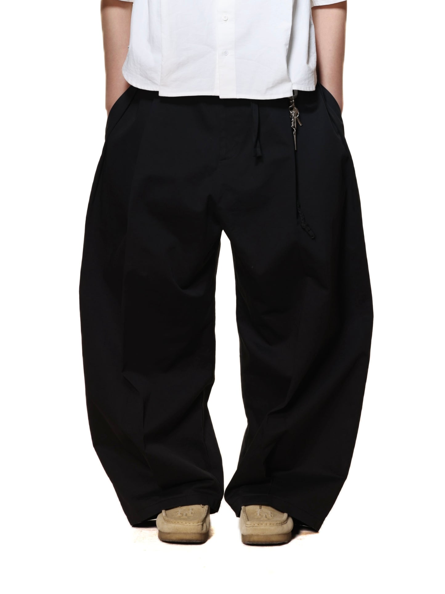 6CRAYON Elastic Waist Wide-Leg Pants – Double Pleated & Loose Fit with Drawstring