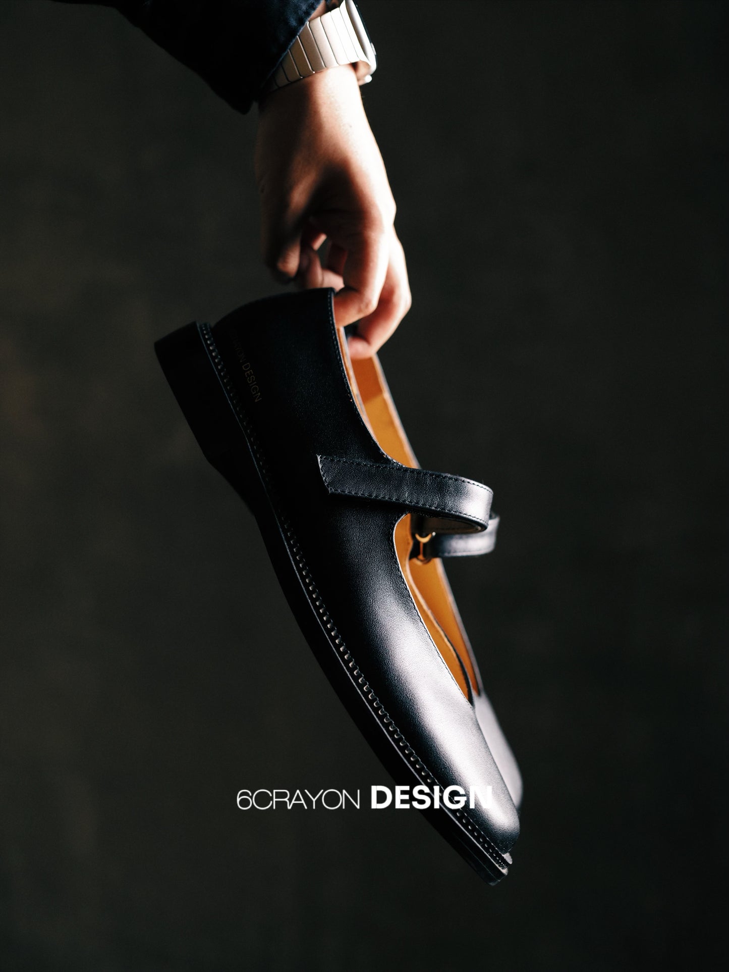 6CRAYON Unisex Black Full-Grain Leather Mary Janes