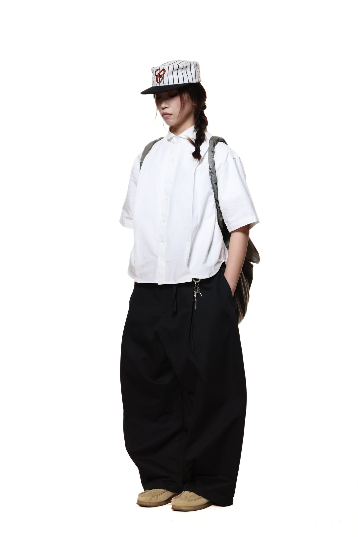 6CRAYON Elastic Waist Wide-Leg Pants – Double Pleated & Loose Fit with Drawstring