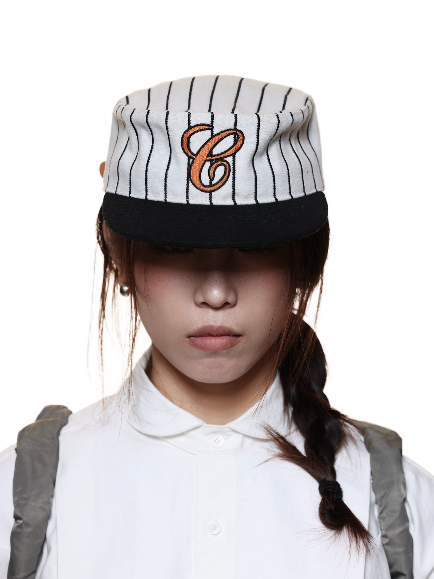 6CRAYON Retro Flat Top Baseball Cap - Striped Wool Blend with Embroidered Letters
