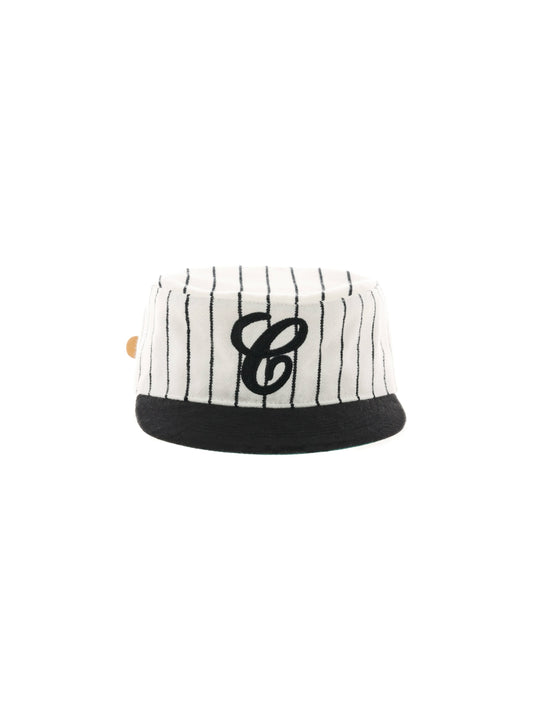 6CRAYON  Retro Flat Top Baseball Cap - Striped Wool Blend with Embroidered Letters