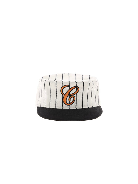 6CRAYON  Retro Flat Top Baseball Cap - Striped Wool Blend with Embroidered Letters
