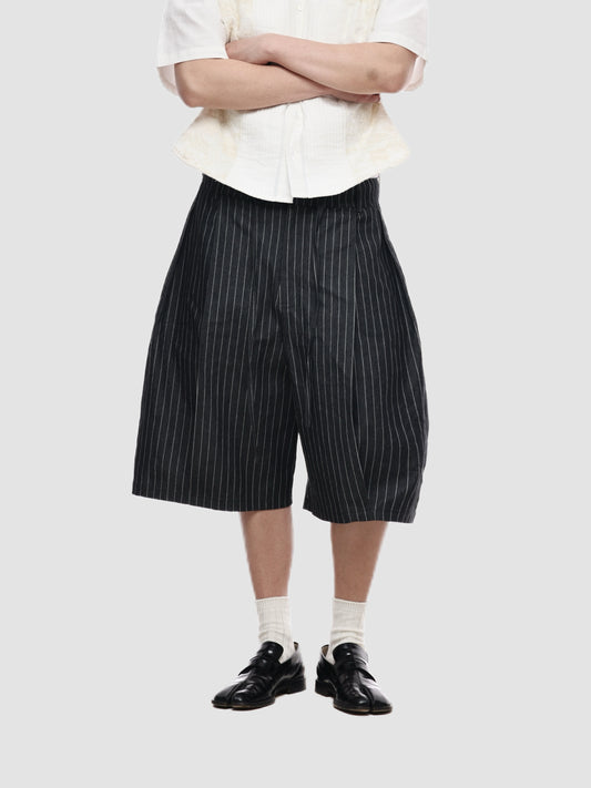 6CRAYON Elastic Waist Wide-Leg Shorts - Double Pleated & Loose Fit with Drawstring