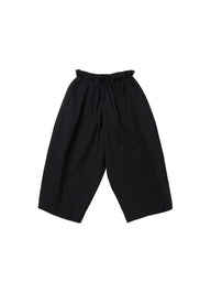 6CRAYON Black French Lotus Waist Drawstring Wide Leg Casual Shorts - 1