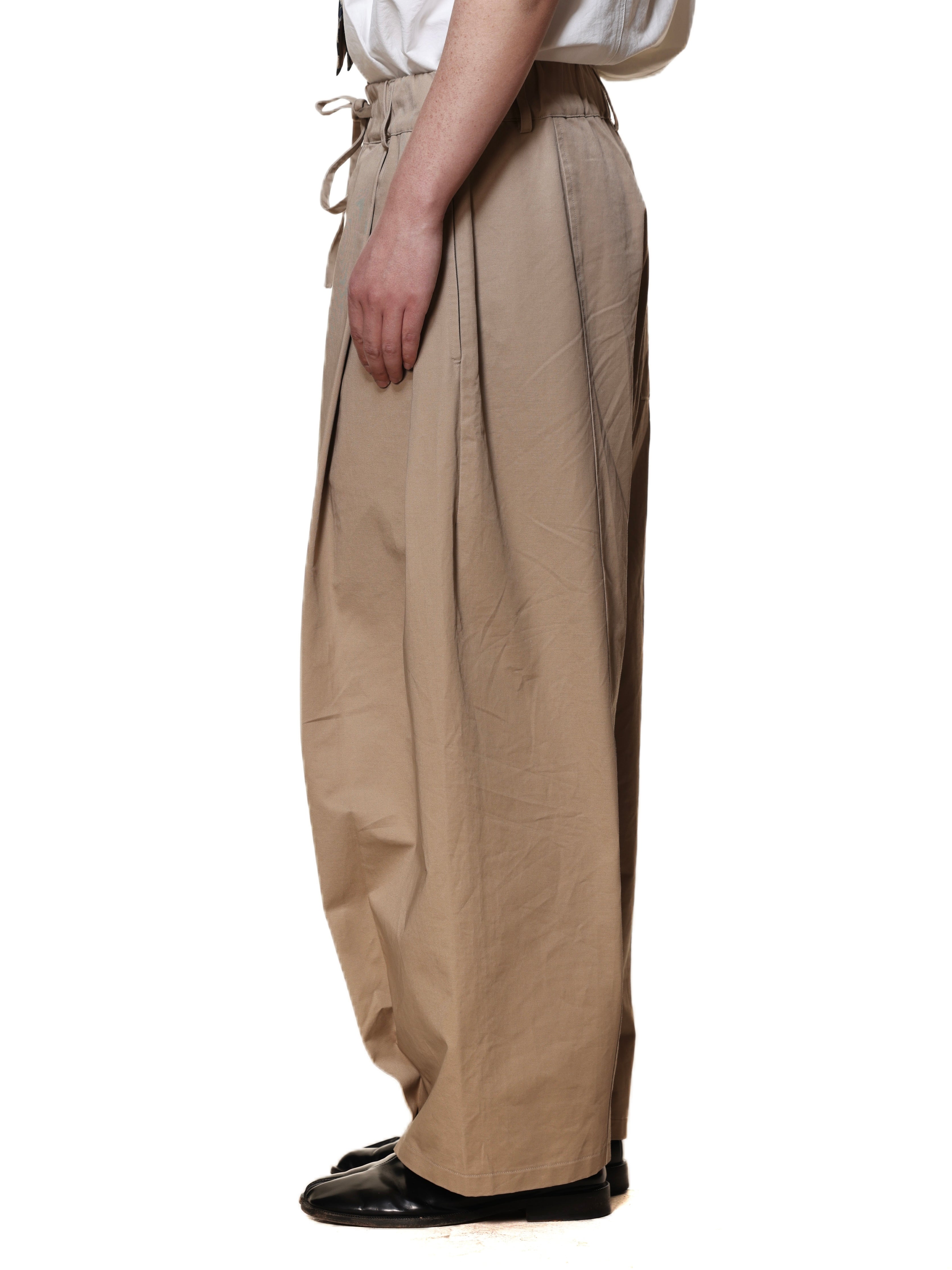 パンツ 6Crayon Baggy Pleated Chino Pants 6CRAYON Elastic Waist Wide-Leg Pants – Double Pleated