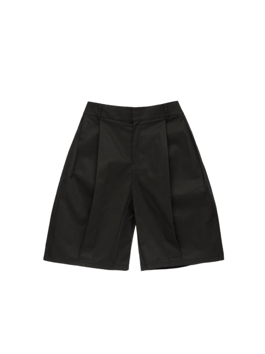 6CRAYON Elastic Waist Wide-Leg Shorts 2.0 – Double Pleated & Loose Fit with Coating
