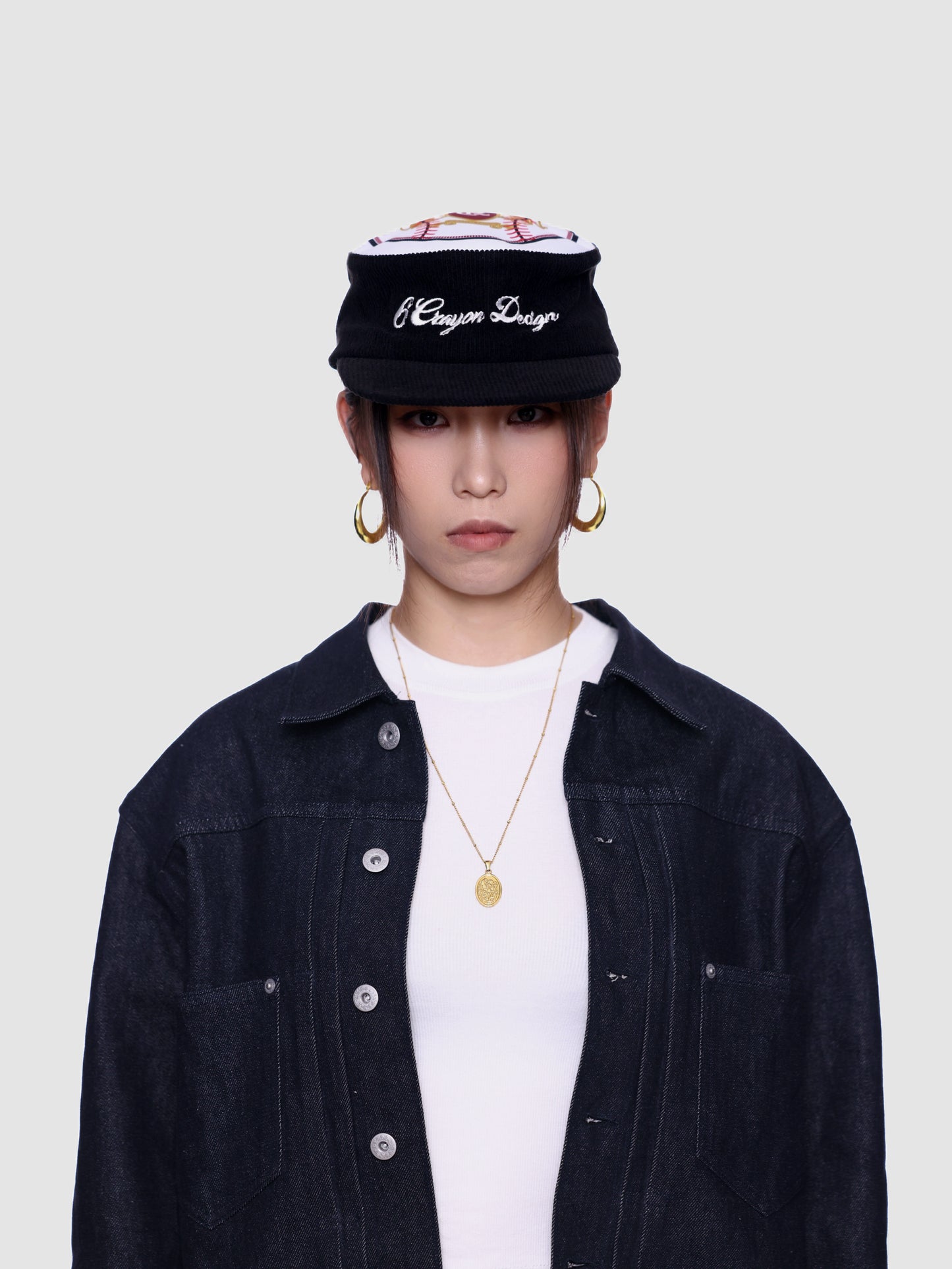6CRAYON Flat Top Embroidered Corduroy Patchwork Baseball Cap