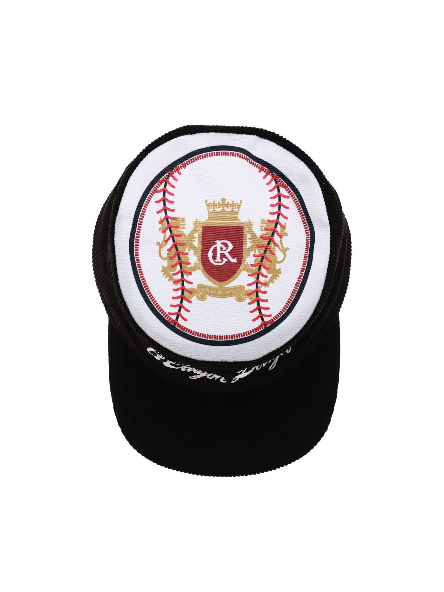 6CRAYON Flat Top Embroidered Corduroy Patchwork Baseball Cap