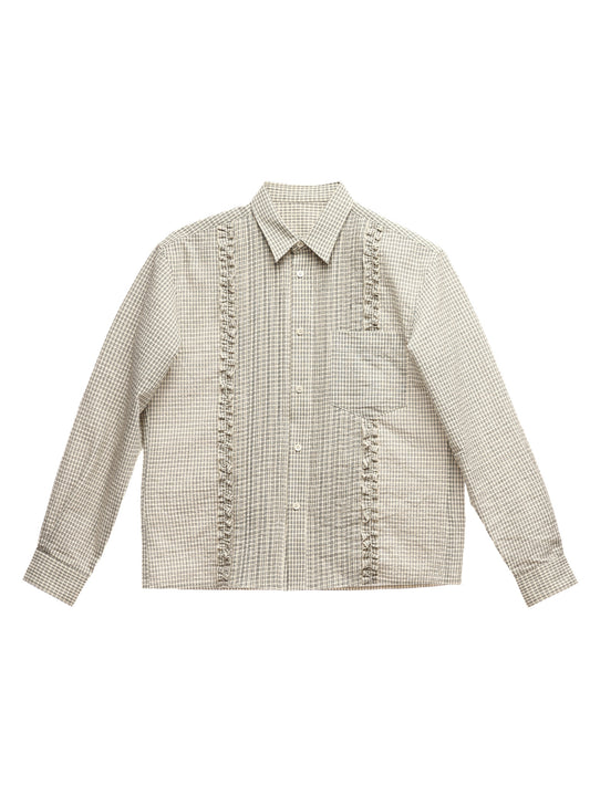 6CRAYON Retro Off-White Plaid Cotton Peplum Blouse