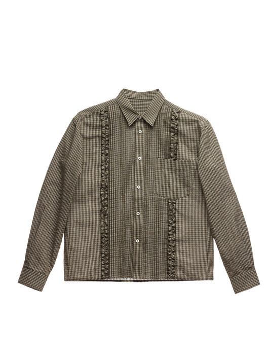 6CRAYON Retro Military Green Plaid Cotton Peplum Blouse