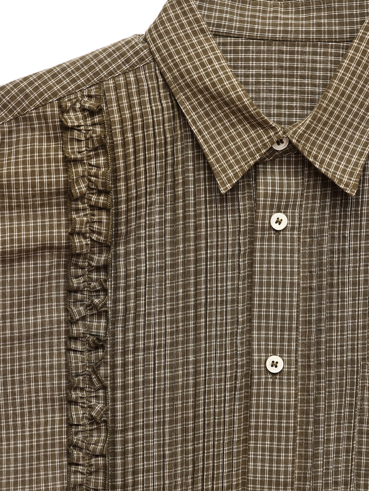 6CRAYON Retro Military Green Plaid Cotton Peplum Blouse