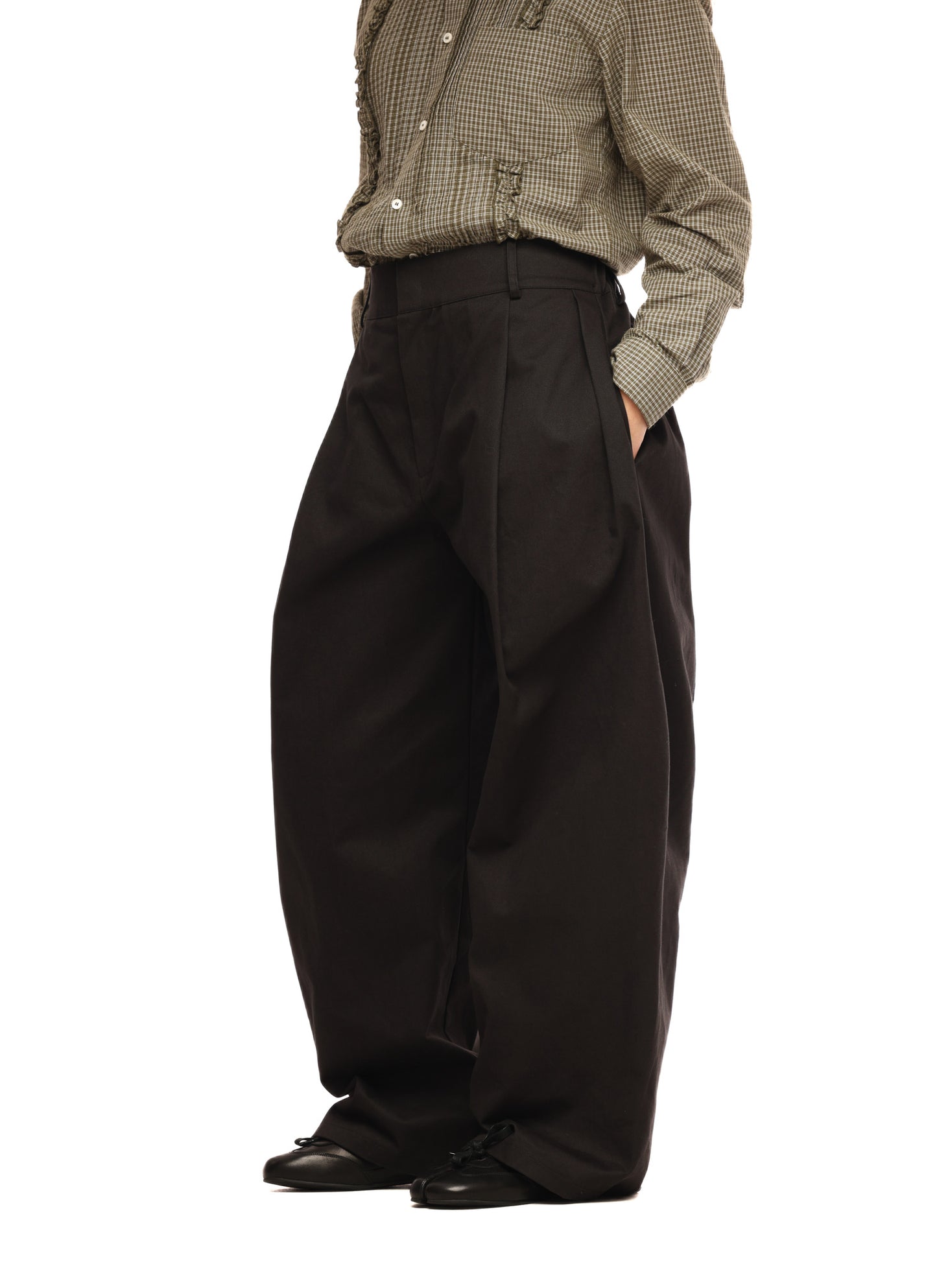 6CRAYON Retro Black Pleated Wide-Leg Trousers with Elastic Waist